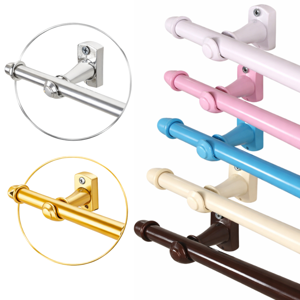 Kit Varão de Aço Para Cortina Simples 19mm com Ponteira e Suporte Vários Tamanhos