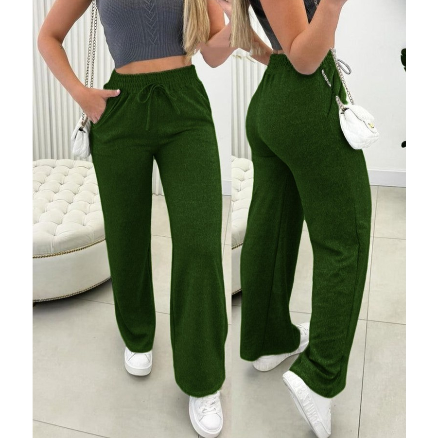 Calça Feminina Confortável Lanzinha Com Bolsos e Amarração  - Tendencia Inverno Pantalona  P ao GG