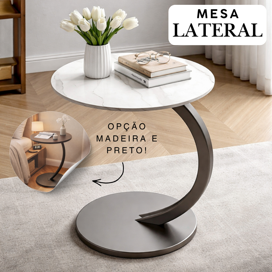 Mesa De Apoio Lateral Redonda 40cm Para Sofá Cama Multifuncional