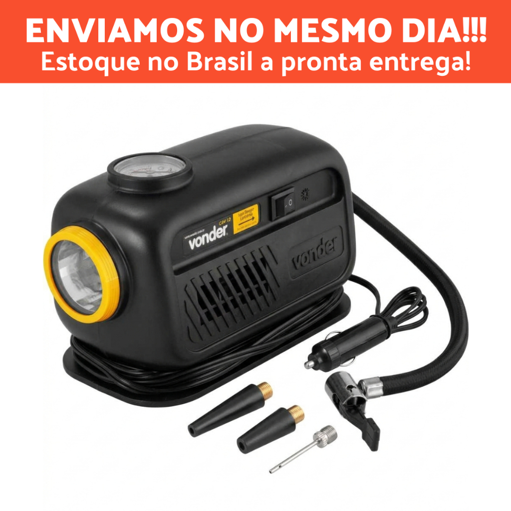 Mini Compressor De Ar Automotivo 90W Com Lanterna 12v Vonder Pneu Carro Moto CAV 12