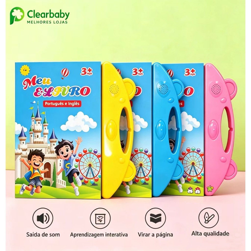 Livro Interativo com Som Infantil Bilingue PT EN  PT EN Brinquedo interativo Educativo Brinquedo Aprimoram compreensão