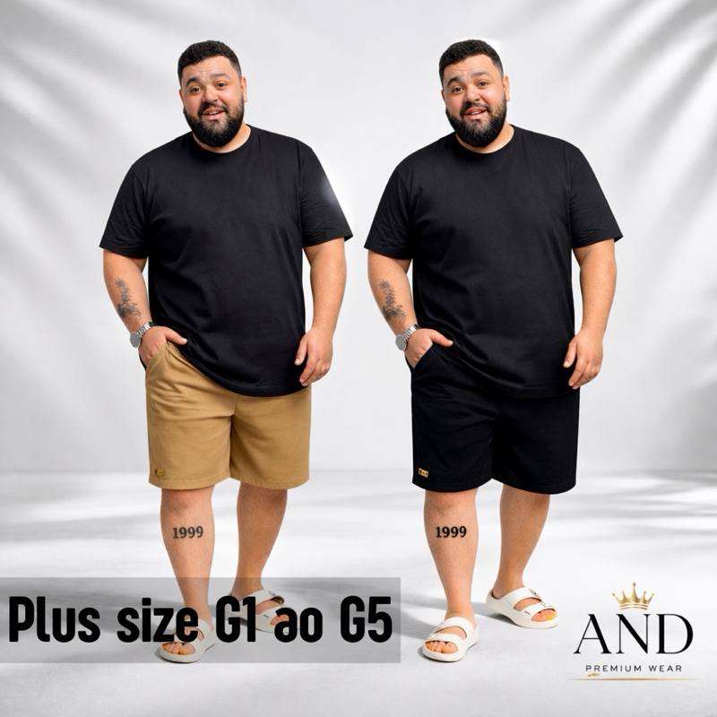 Kit 2 Short Plus Size Mauricinho em Linho G1 | G2 | G3 | G4 | G5 – Qualidade Premium  - Bermuda - sarja