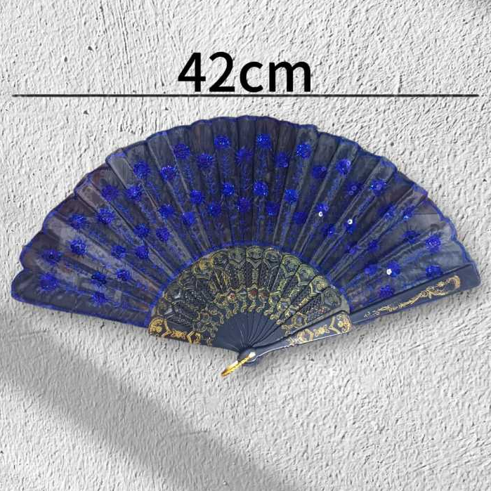 Leque dobrável bordado com lantejoulas em estilo chinês,CORES ENVIADAS ALEATORIAMENTE!!