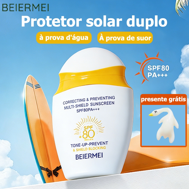 Beiermei Protetor Solar facial 50ml SPF 80 PA+++ Impermeável, à prova de suor e anti-rugas Iluminar o tom da pele