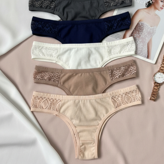 Kit 5 Calcinhas 100% Algodão  Renda Conforto Anti Alérgico Não Marca Cotton Moda Íntima Femininas