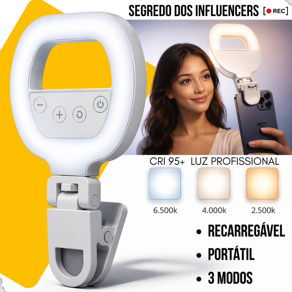 Ring Light LED Clipe Celular Notebook Portátil Recarregável Selfie Live TikTok Maquiagem