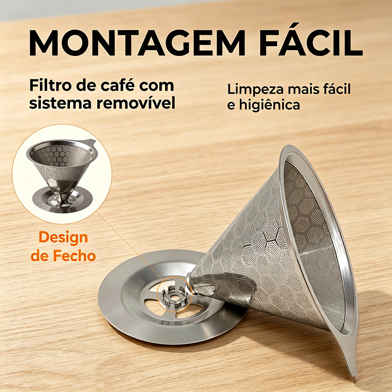 Filtro de café portátil e removível em aço inoxidável, durável, adequado para uso doméstico e em viagens