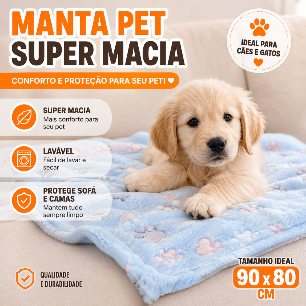 Manta Pet Macia Lavável para Cães e Gatos Protege Sofá