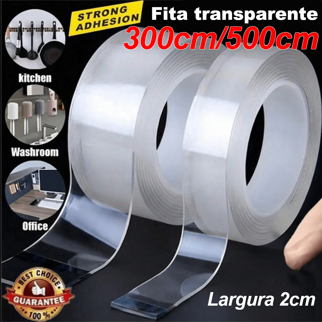 Fita adesiva dupla face gel nano transparente,3m/5m,aderência super forte,reutilizável