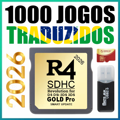 Cartão R4 16 gb + 1000 Jogos Traduzidos BR - Nintendo DS, DS Lite, DSi, 2DS, 3DS - Nova Versão 2026