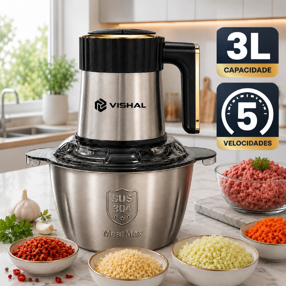 3 Litros Processador de Alimentos 5 Velocidades 110V/220V - Picador Triturador de Carne Mixer Elétrico Cozinha