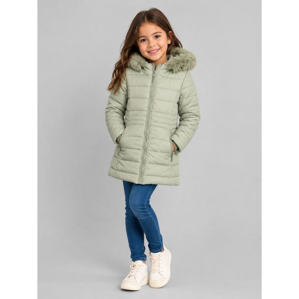 Nova Jaqueta com Capuz para Meninas, Outono/Inverno, Cor Sólida, Versátil, à Prova de Vento, Quente e Espessa, com Capuz