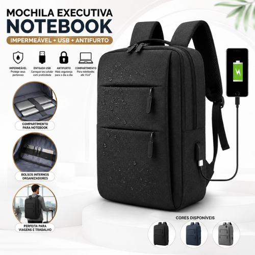 Mochila Notebook Impermeável Masculina Feminina Reforçada Grande Escolar Faculdade Viagem Trabalho Executiva Usb
