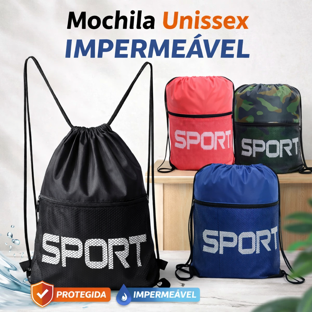 Bolsa Academia Impermeável Sport | Mochila Saco Treino Fitness Esporte Futebol Escola Unissex