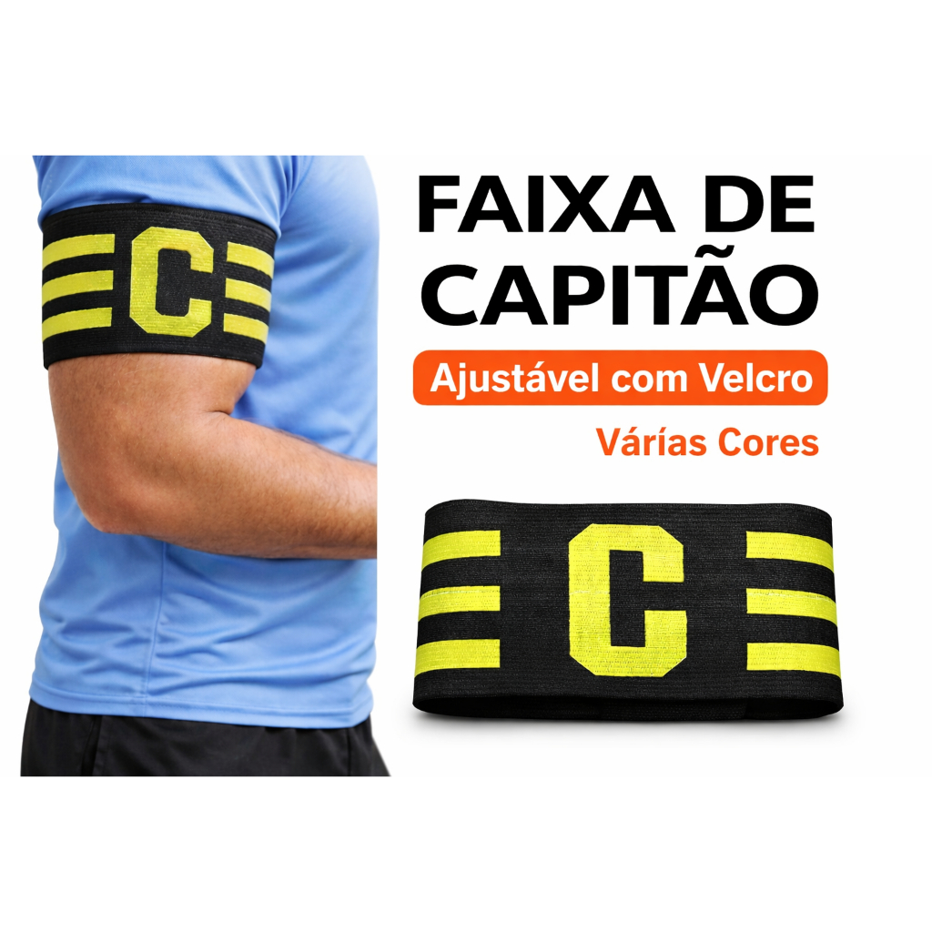 Faixa de Capitão Futebol Ajustável com Velcro  Braçadeira Capitão  Capitão Futebol elastico  Adulto várias cores capitão