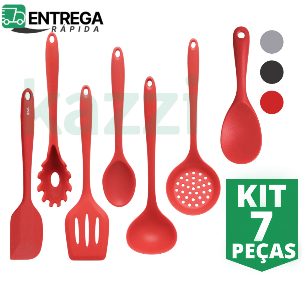 Kit 7 Utensílios para Cozinha de Silicone Colher Espátula Concha Jogo de Talhares Antiaderente