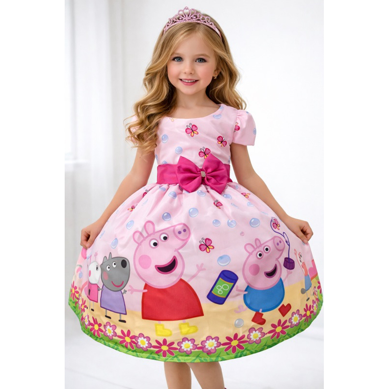 Vestido temático infantil peppa pig menina festa aniversário passeio