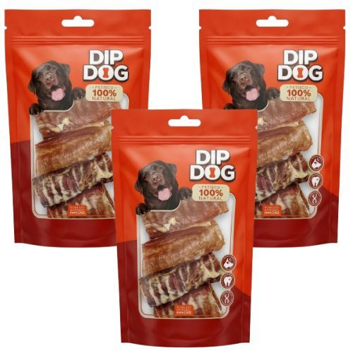 MORDEDOR OSSO PETISCO PARA CAES TRAQUEIA BOVINA DIP DOG PACOTE COM 50G