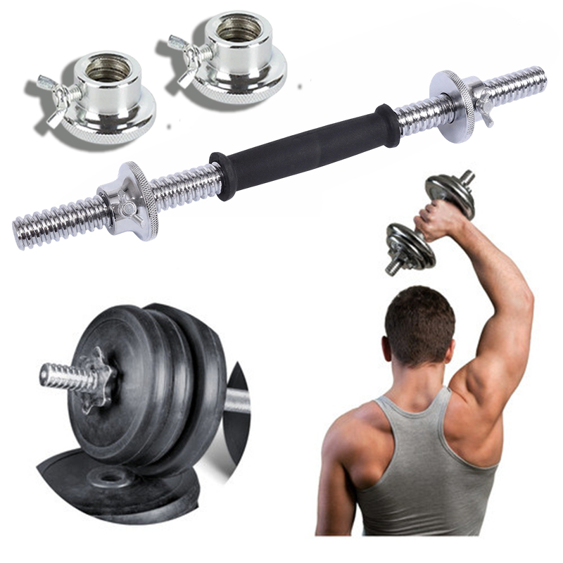 Barra Halter 38cm Inox Maciça Com Rosca E Porcas Antiderrapantes (Sem Anilhas) Biceps Supino Agachamento