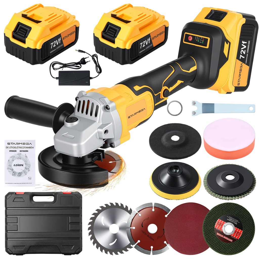 2 Batteries Lixadeira Esmerilhadeira Angular Makita 4 1/2 600W M0901B 72V  Amarelo Preto