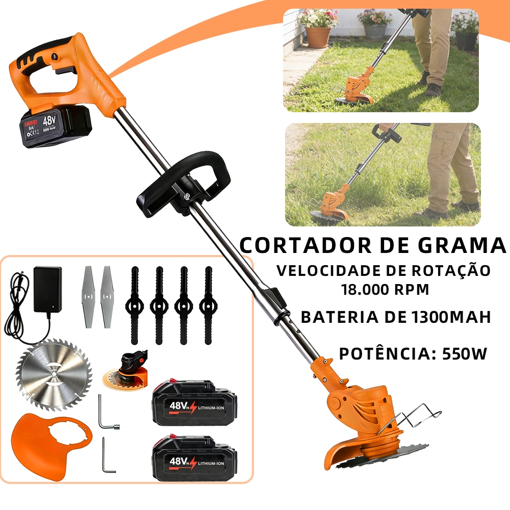 Cortador de grama sem fio de 21V - Potente, equipado com 2 baterias recarregáveis, robusto e durável.