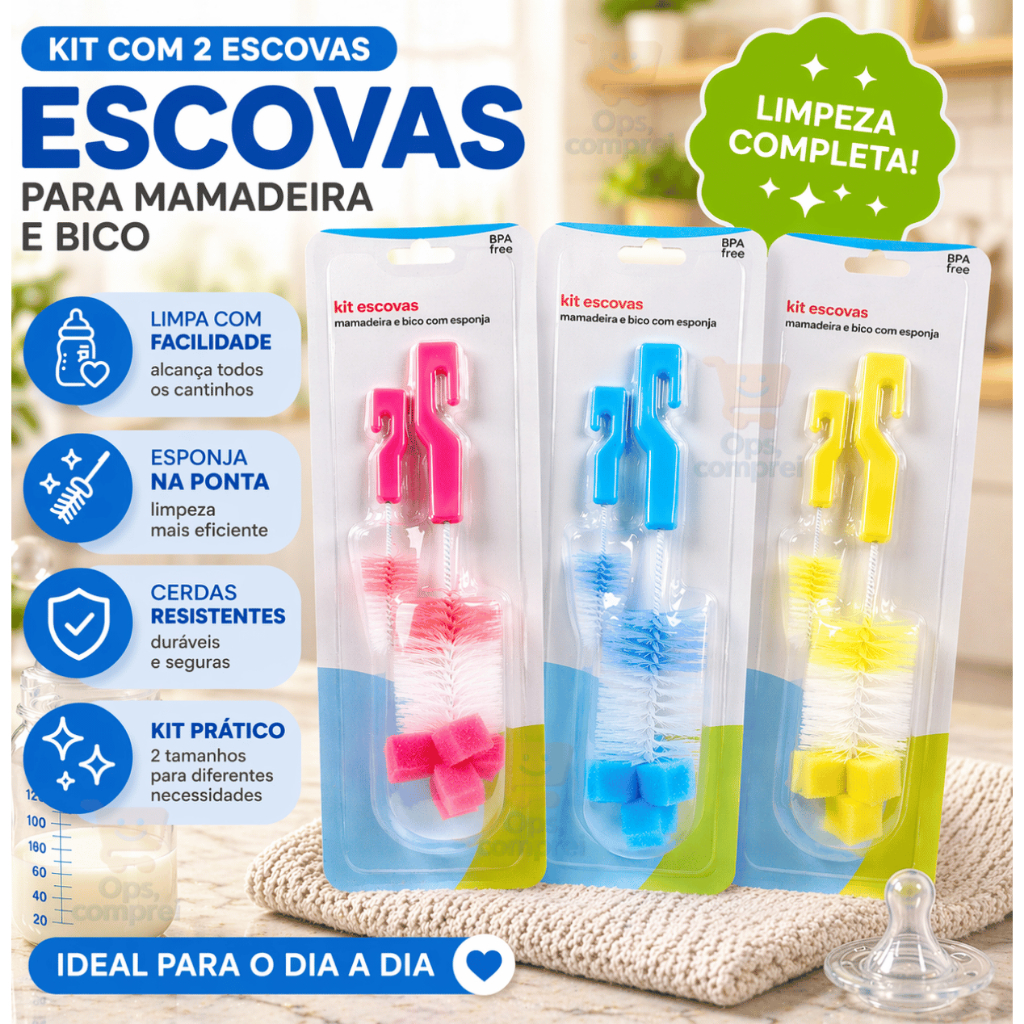 Escova Limpeza Para Mamadeira E Bico Com Esponja Bebê garrafas térmicas multiuso Lavar Cuidados