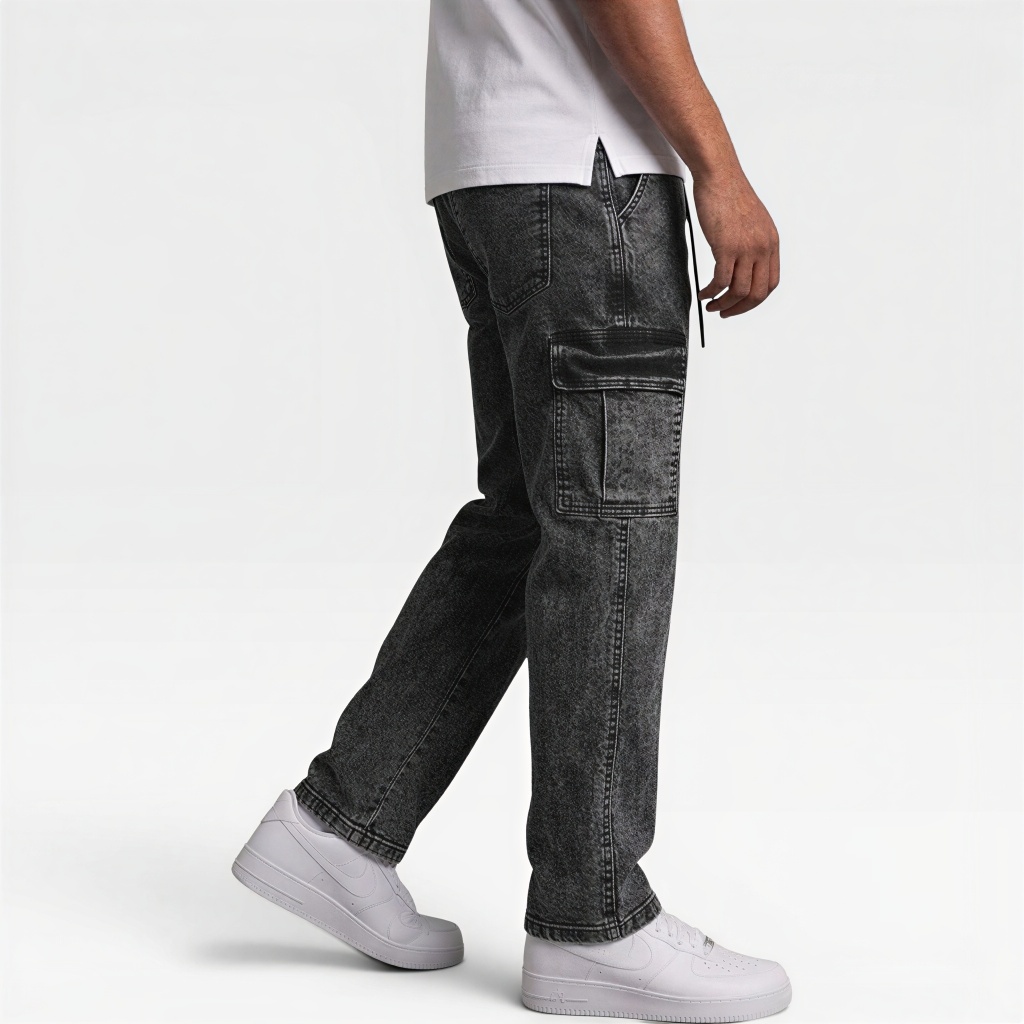 Calça Cargo jeans e sarja Larga Masculina Skate Caqui 6 Bolsos Fechamento Cordão unisex