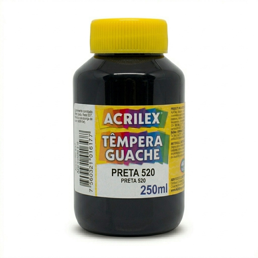 Tinta Guache Preto 250ml Acrilex Têmpera Guache Escolar Artística Atóxica Solúvel Em Água