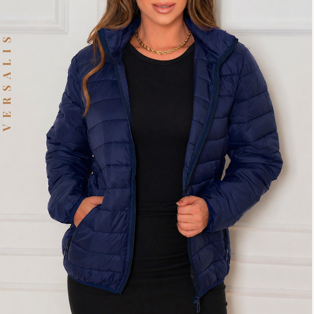 Jaqueta Feminina Bobojaco Gominho Com Touca Puffer Básico Preto Impermeável Acolchoado Bolso Dentro e Fora Inverno