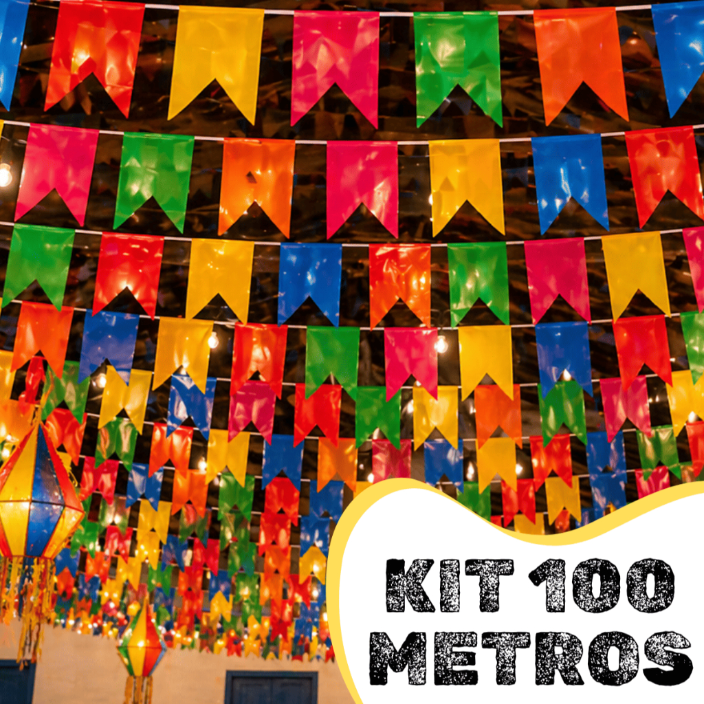 100 Metros Bandeirinhas Festa Junina / São João em Plástico Colorido - Resistente a Água