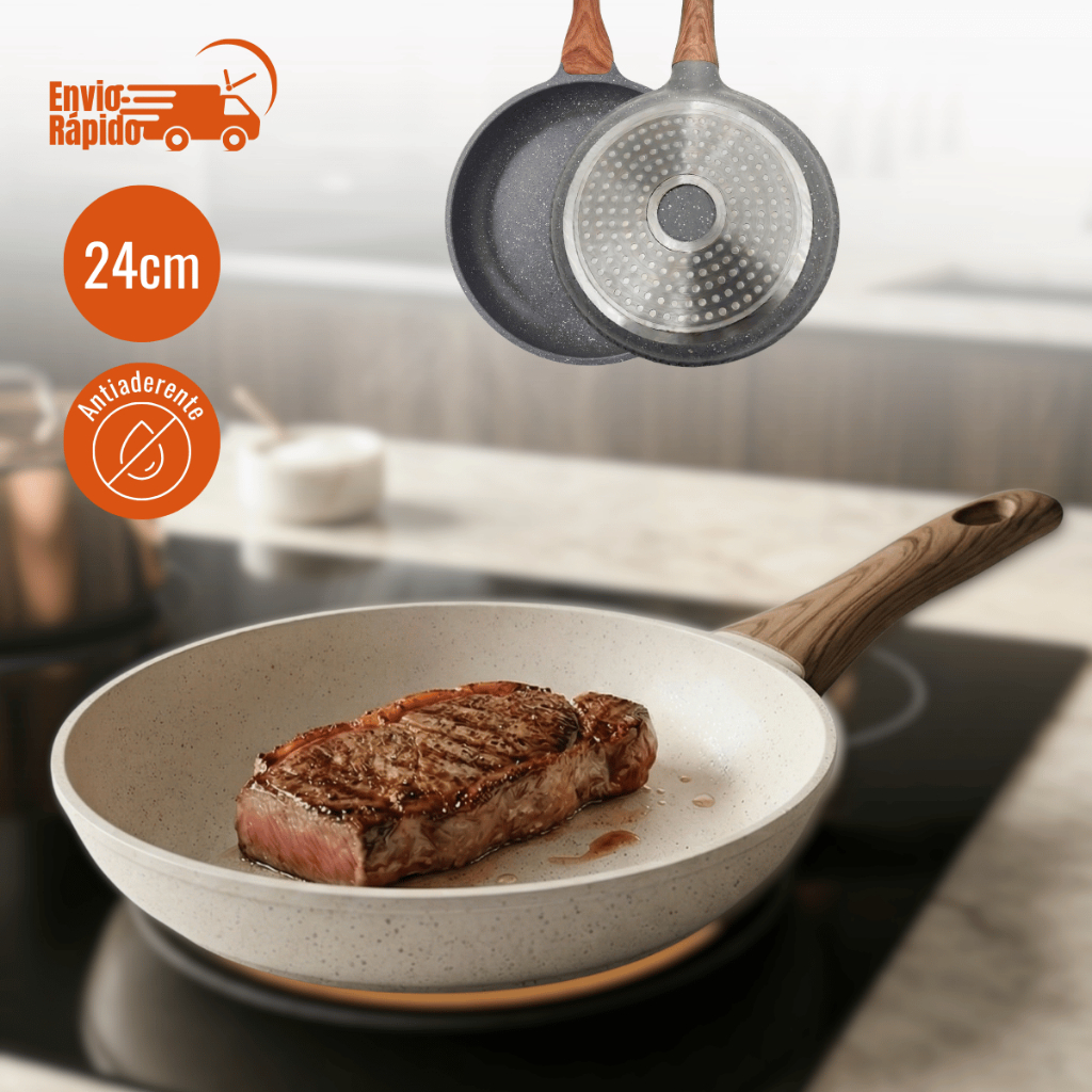 Frigideira Antiaderente Cerâmica Não Gruda 24cm Alumínio Premium Fogão A Gás Indução Elétrico