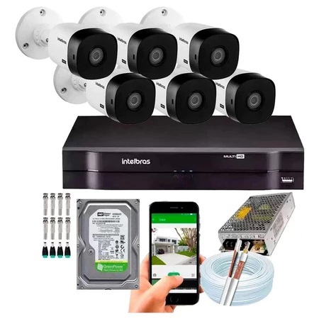 Kit 6 Câmeras Intelbras 1120b Hd Dvr Mhdx Full hd 8 Canais Completo