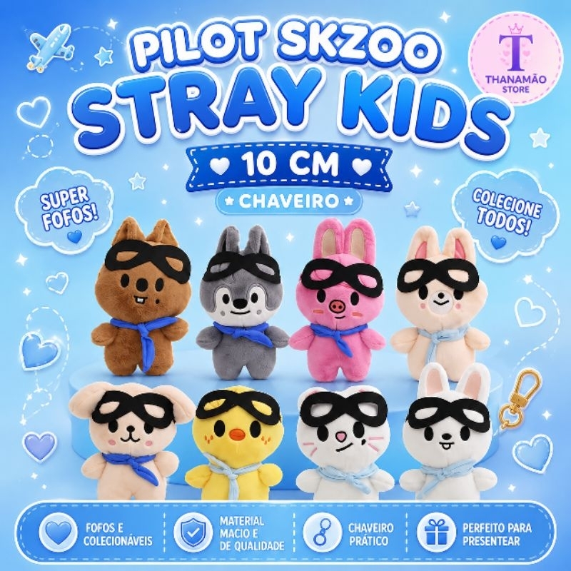 Chaveiro Boneco de Pelúcia Animais Mini pilot Kpop Skz Colecionáveis