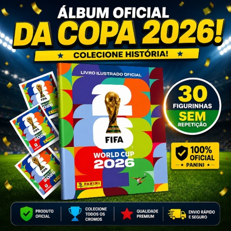 Kit Álbum Copa 2026 + 30 Figurinhas Sem Repetição