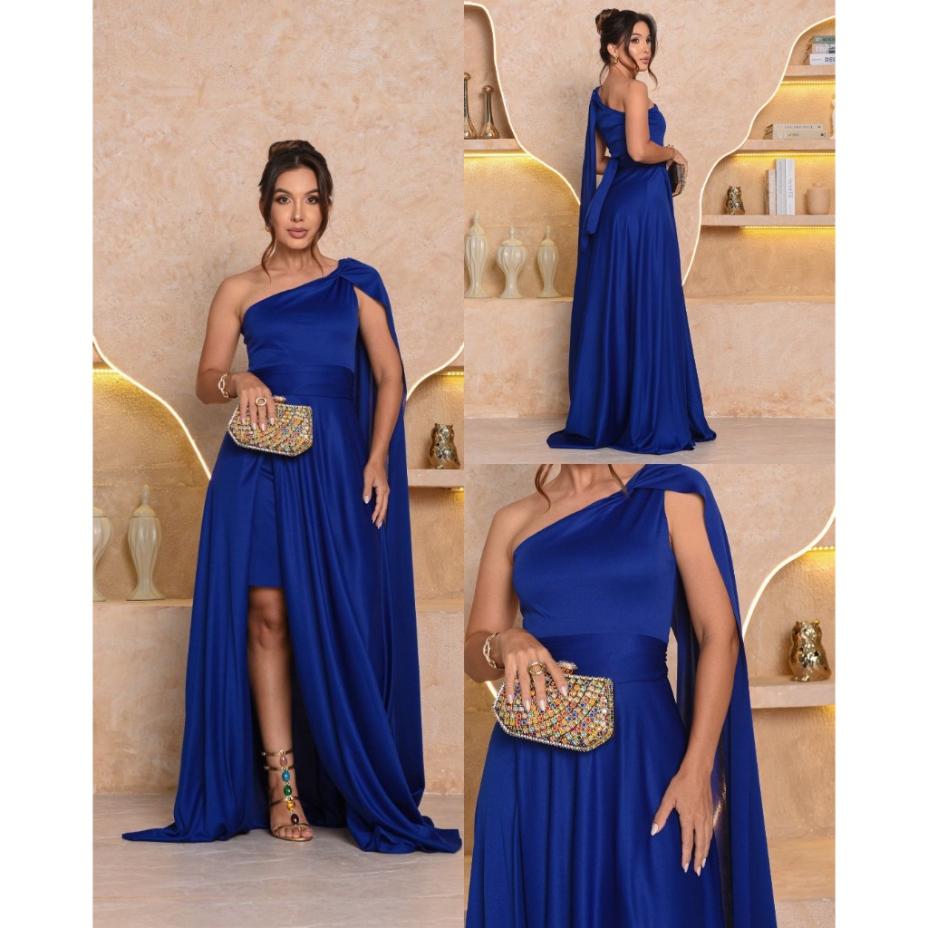 Vestido Feminino Longo com Capa Festa Casamento Madrinhas Formatura