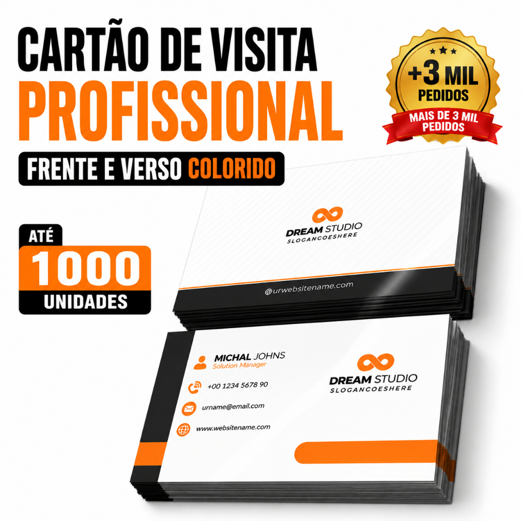 Cartão de Visita até 1000 Unidades Frente e Verso Colorido Verniz Papel Couchê 250g Criamos a Arte