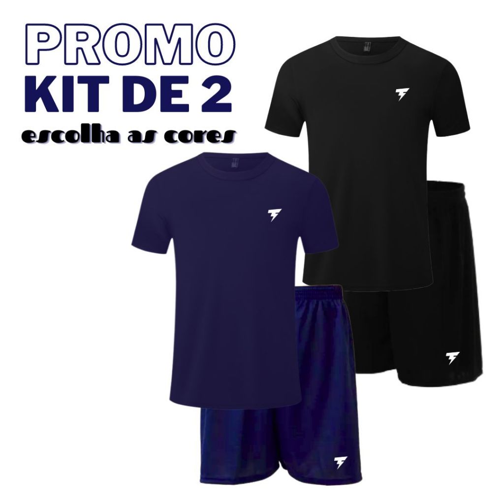 Kit 2 Conjuntos Masculinos Camiseta e bermuda esportivo Adulto