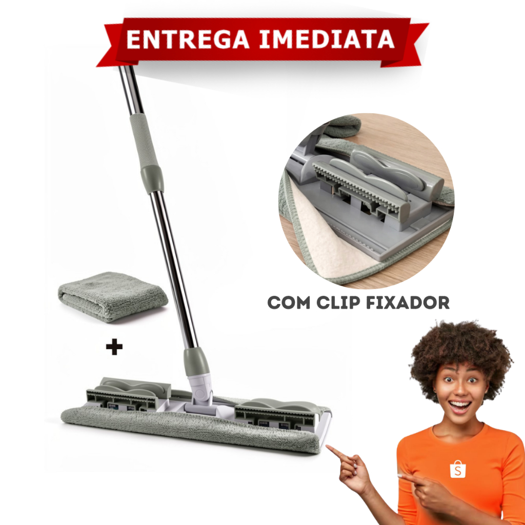 Rodo Mop Inteligente Chenille Com Refil Microfibra Cabo Inox 360
