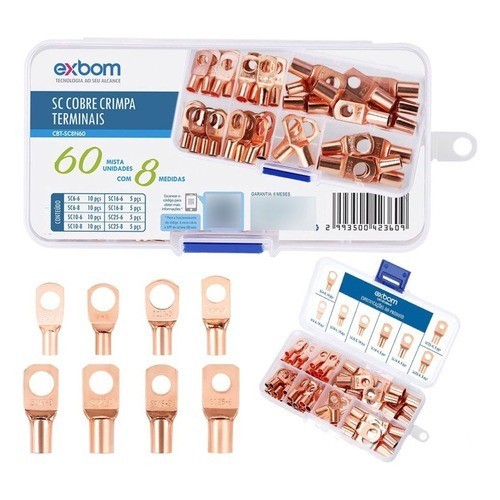 Kit 60 Terminal Conector Olhal De Compressão 6 10 16 25 mm Terminais em Cobre