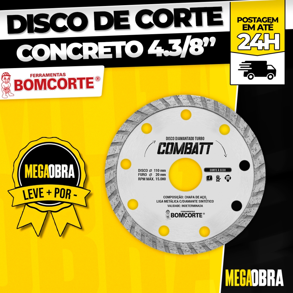 Discos Diamantados Concreto Rebocos Tijolos Standard Turbo 4.3/8" BomCorte