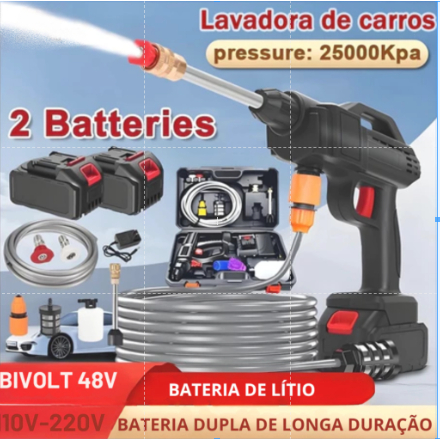 Lavadora de Alta Pressão Bivolt Portátil Profissional Sem Fio Recarregável Carros e Jardins Pistola Lavajato Residêncial