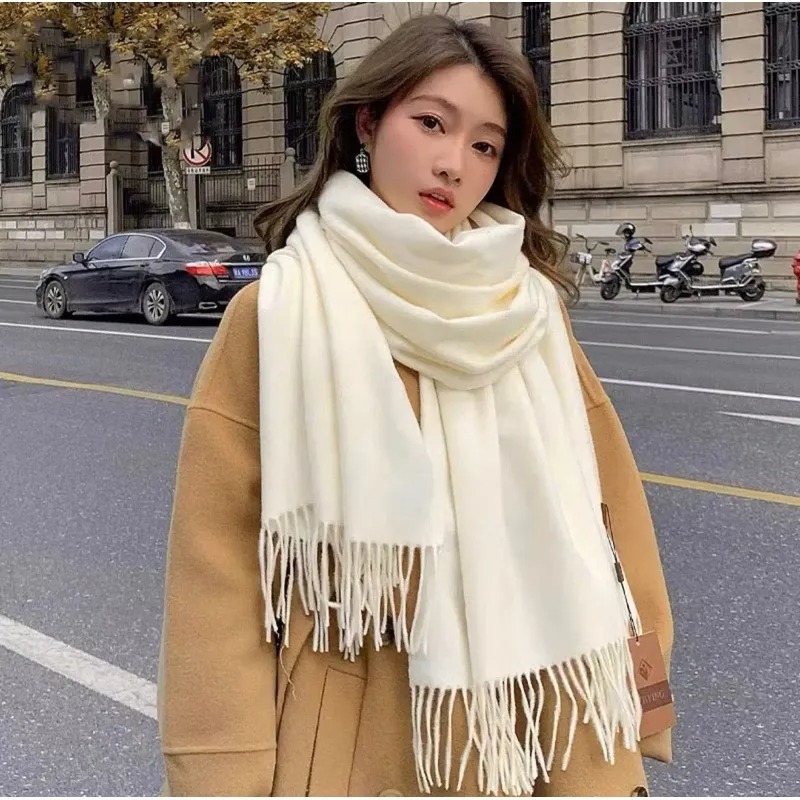 Cachecol Lenço Echarpe Pashmina Lisa Grosso Xale Feminino Grande Inverno Com Franja