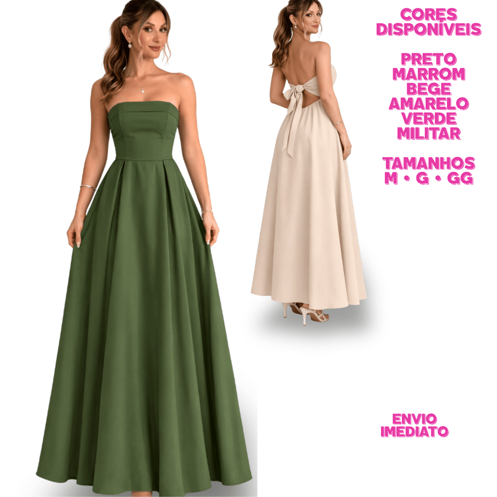 VESTIDO LONGO FEMENINA TOMARA CAIA TECIDO ALFAIATARIA PRINCESA TENDÊNCIA VERÃO
