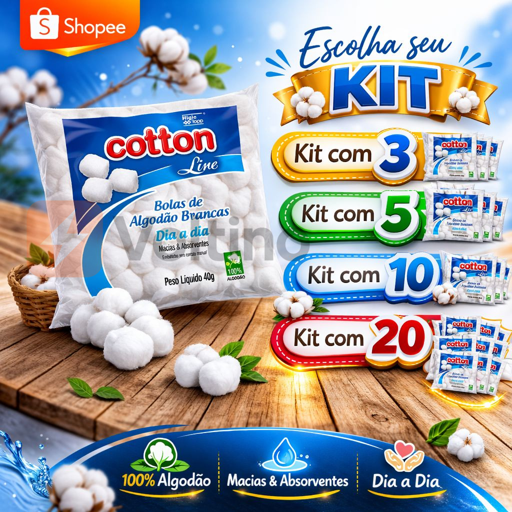 OFERTA! Kit com 20, 10, 5 ou 3 Pacotes de Algodão em Bola Cotton- cada pacote 40g, super promoção.