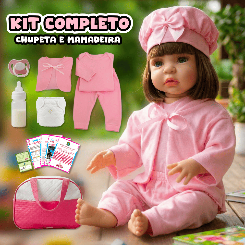 Bebê Reborn Boneca Realista Promoção 100% Vinil Siliconado Morena Rosa Kit Bolsa Maternidade