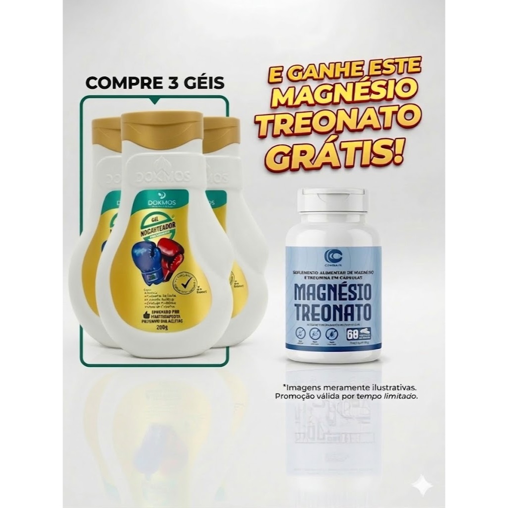 3 Gel Nocauteador + Magnésio Treonato Bioceutica Brinde Suplemento Alimentar Magnésio Alta Qualidade