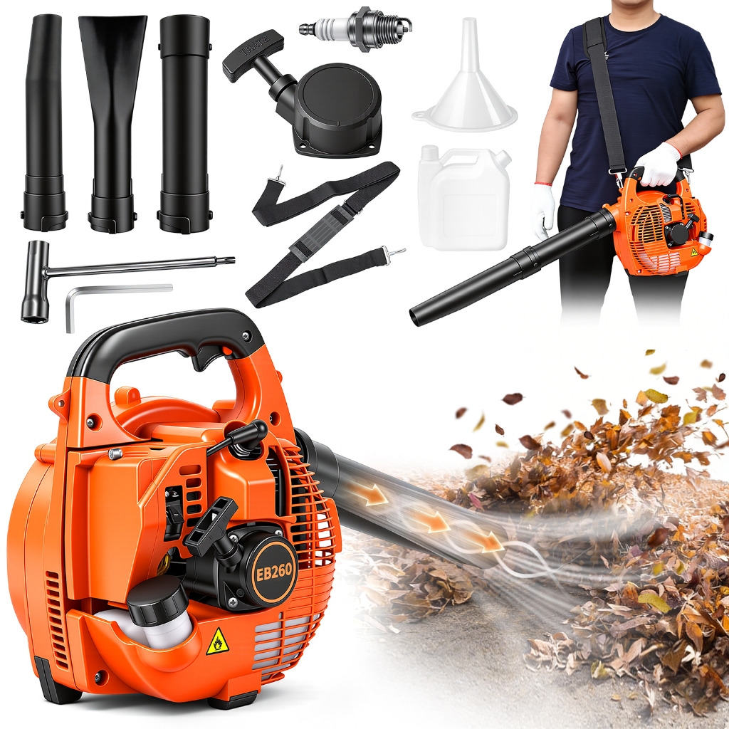 Soprador De Folhas Profissional A Gasolina 25,4cc 2 Tempos,1250W /1.68HP /7500 RPM 900 ML com alça de ombro
