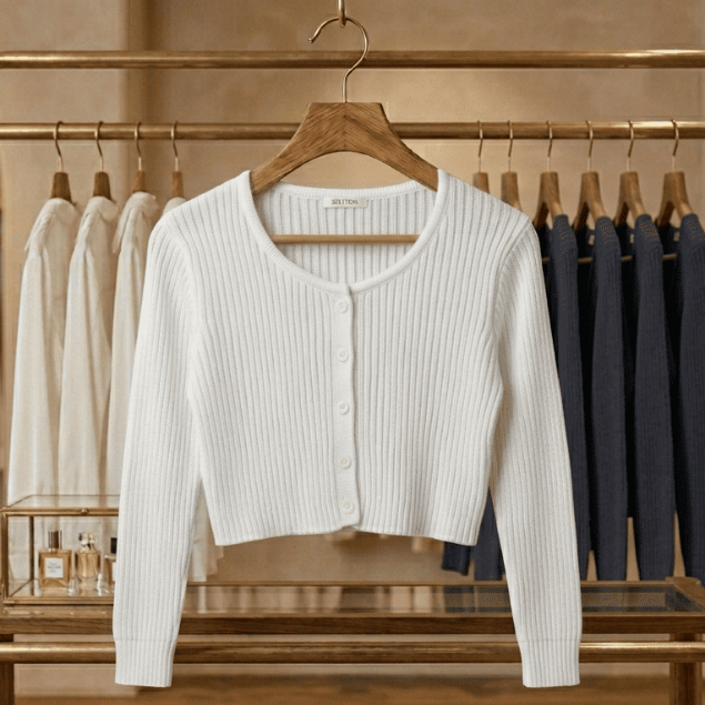 Casaquinho Tricot Crpped Juvenil Menina Canelado Botões Roupa Infantil Menina Casaco Tricot Infantil