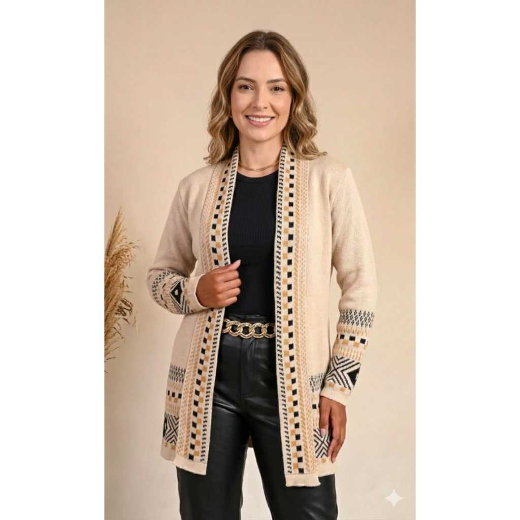 Kimono Cardigan Feminino Longo em Tricô Grosso - Moda Outono Inverno
