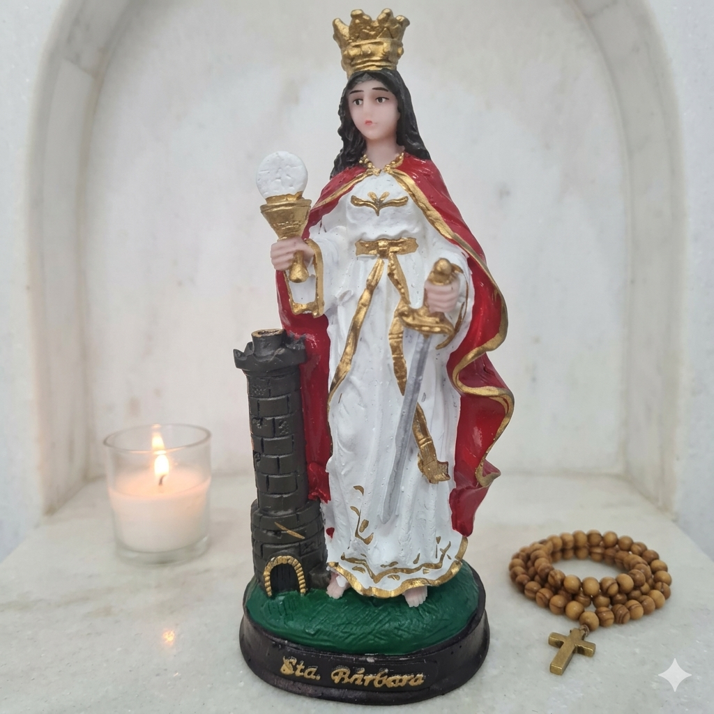 Imagem Santa Bárbara 15cm Resina Proteção Igreja Casa Altar Presente Católico Artesanal